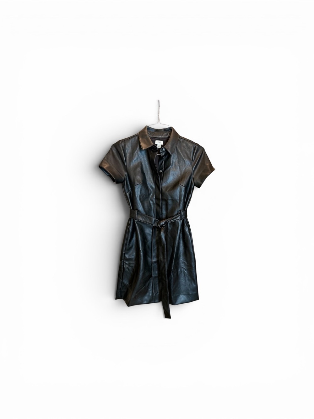 J. Crew Black Faux Leather Short Sleeve Shirt Dress